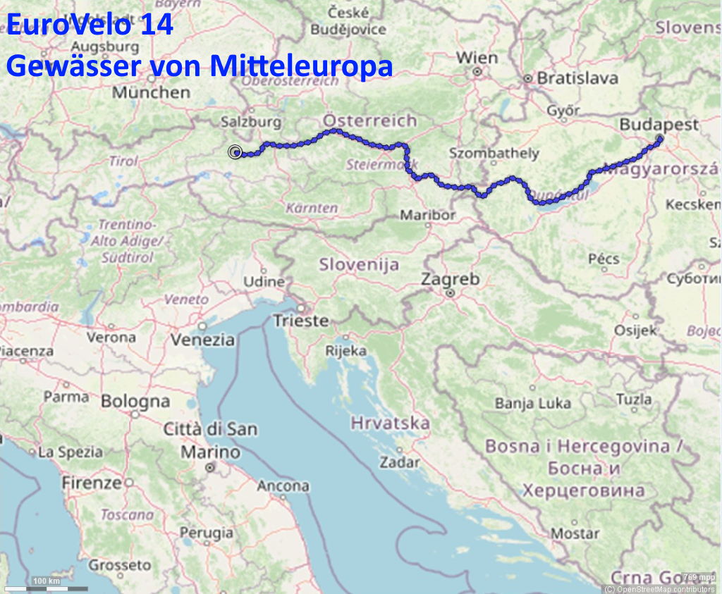 EuroVelo 14 Karte Gewässer von Mitteleuropa