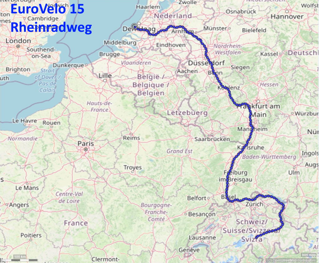 EuroVelo 15 Karte Rheinradweg