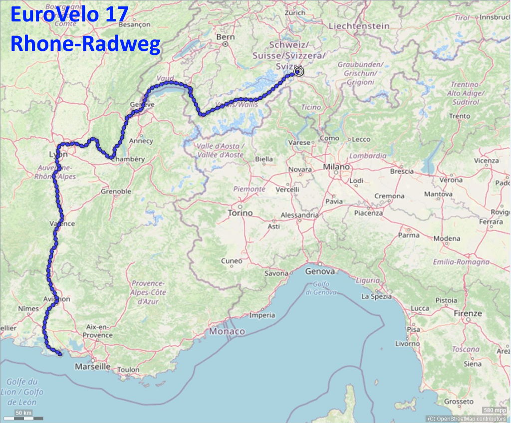 EuroVelo 17 Karte Rhone-Radweg