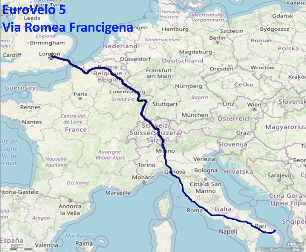 EV5 Karte Via Romea Francigena