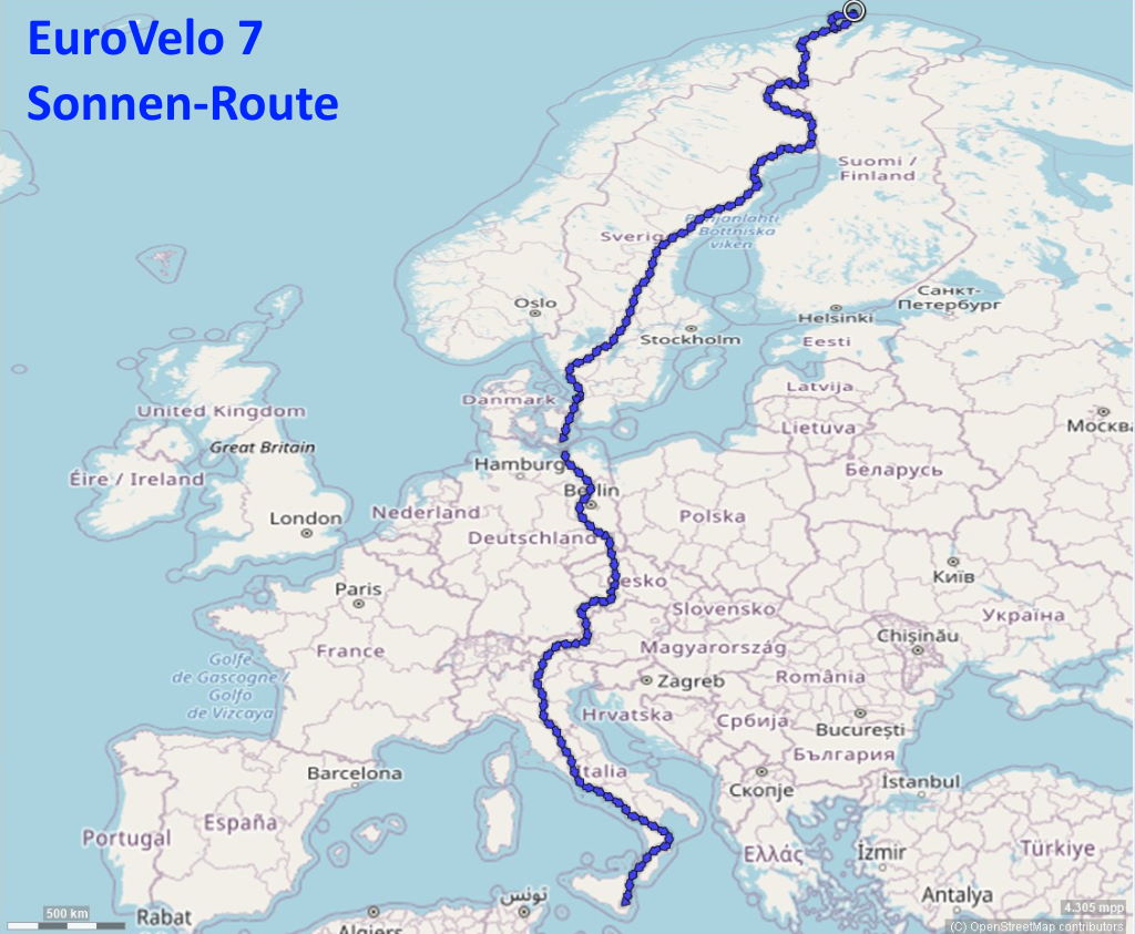 EuroVelo 7 Karte Sonnen-Route