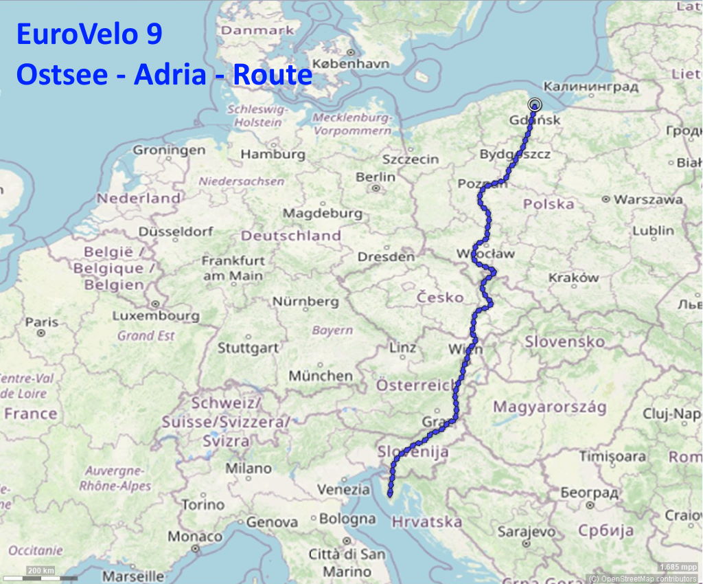 EuroVelo 9 Karte Ostsee-Adria-Route